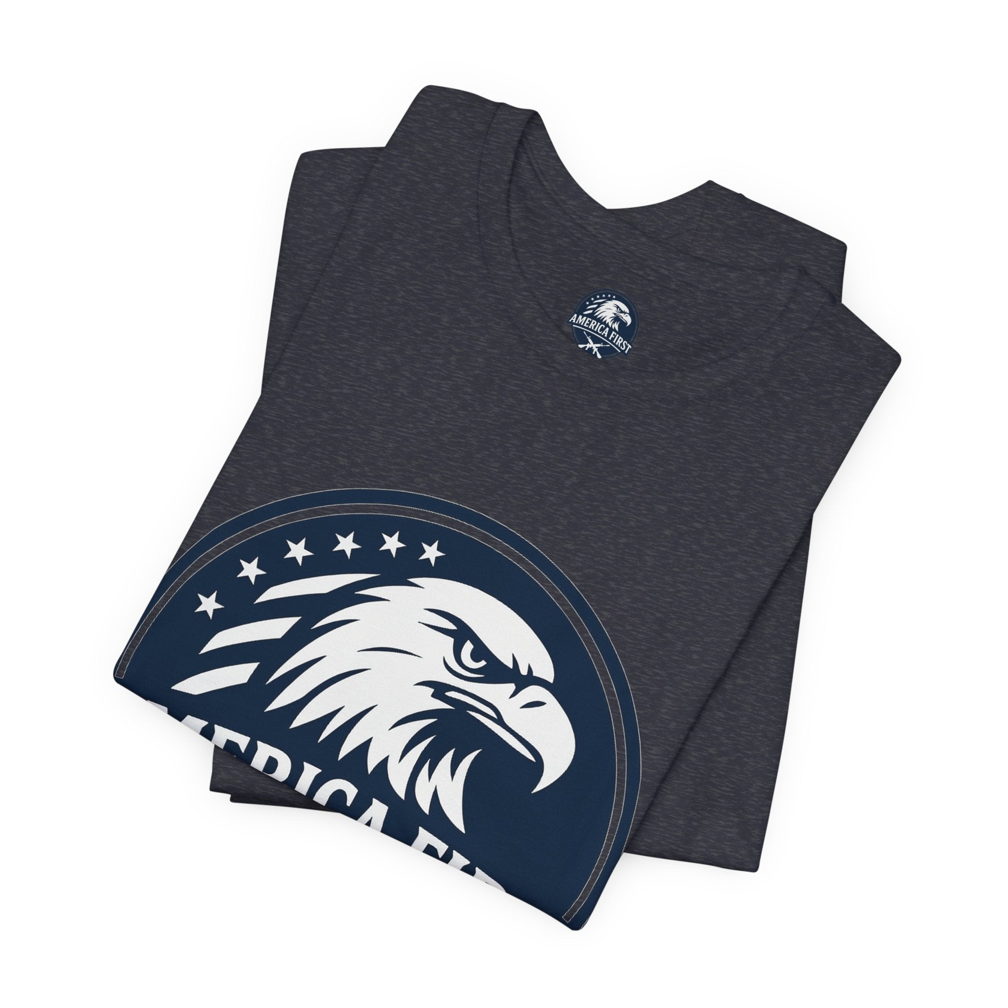 America First Eagle T-Shirt – Patriotic Flag & Rifle Graphic Tee