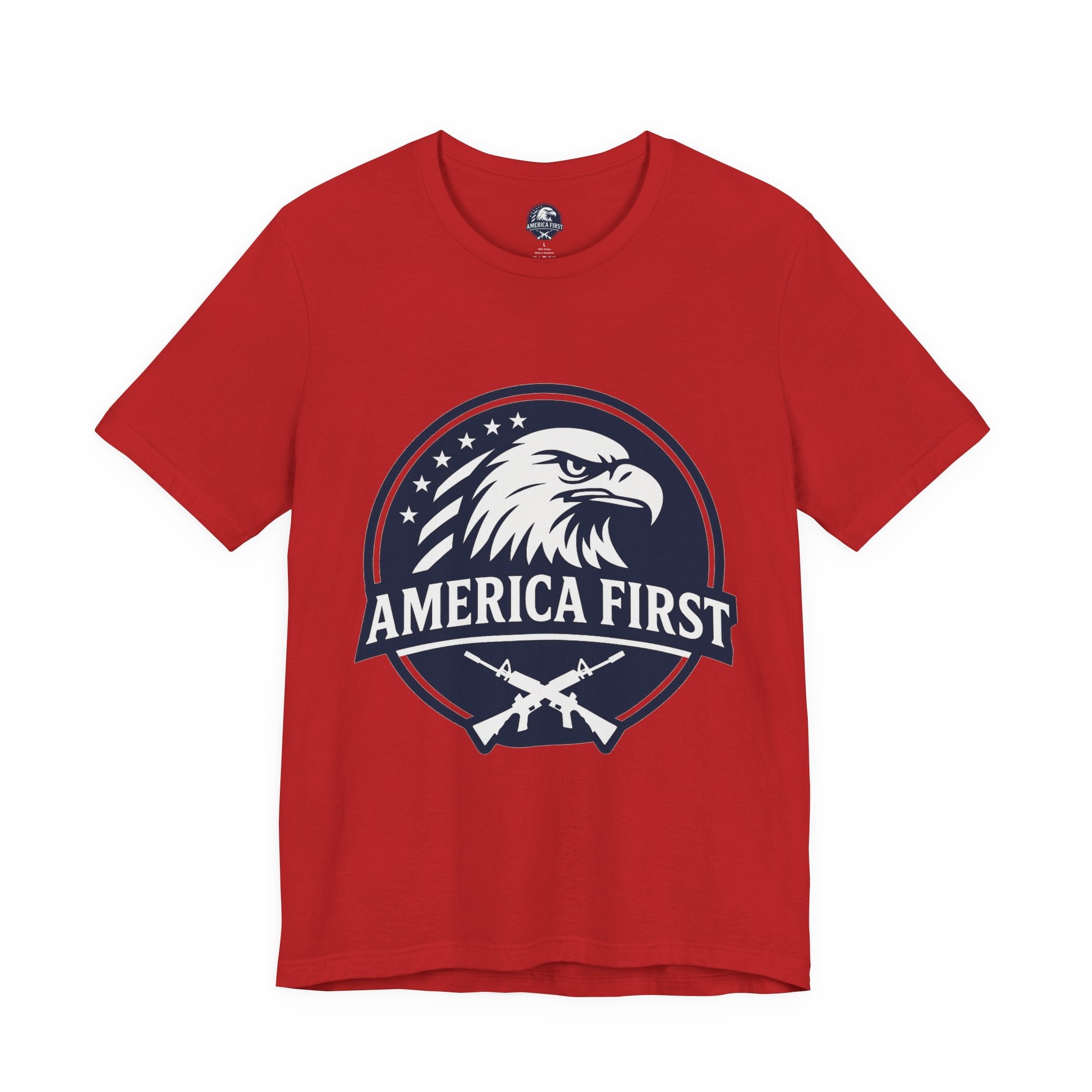 America First Eagle T-Shirt – Patriotic Flag & Rifle Graphic Tee