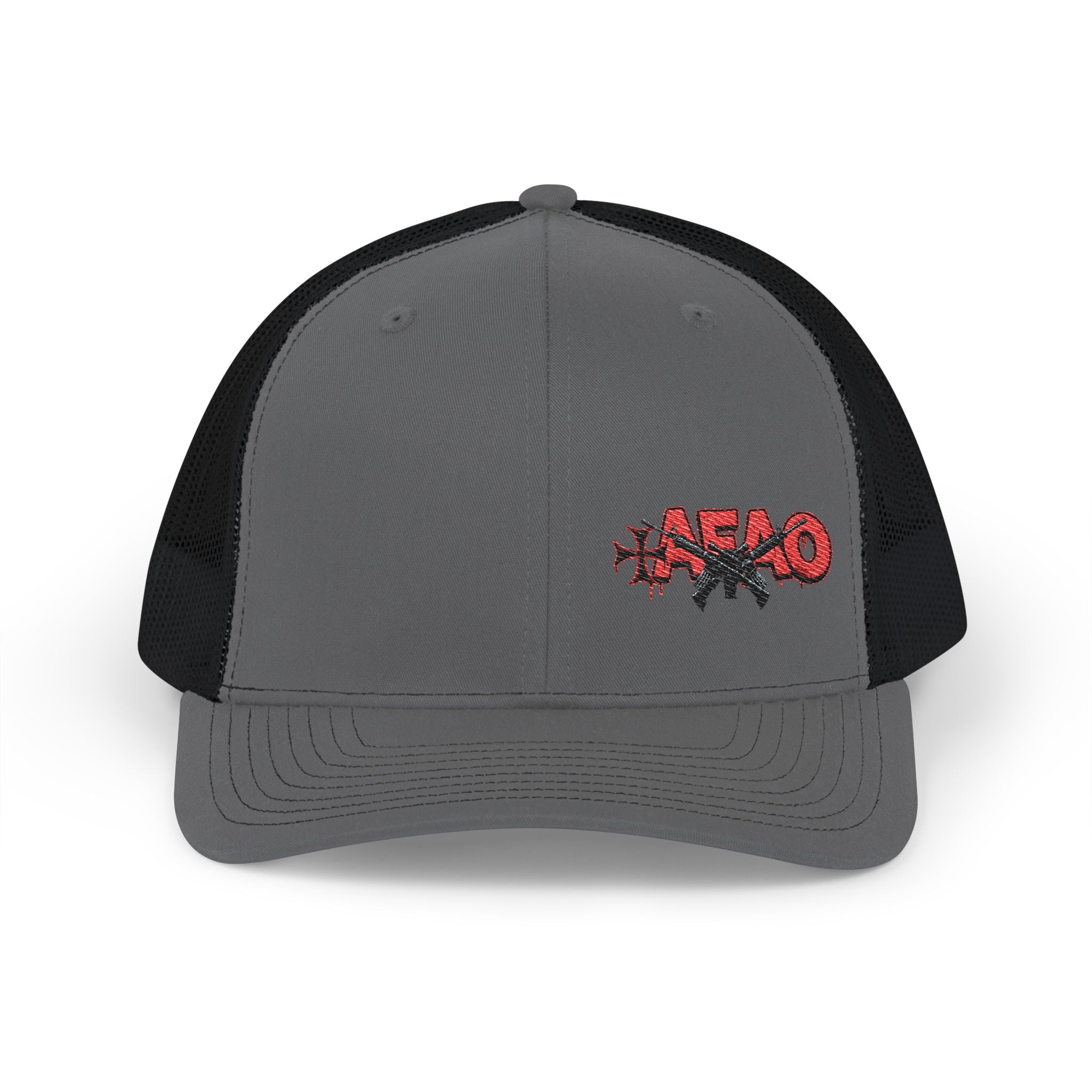 Embroidered 'AFAO' Distressed Trucker Cap — Snapback Mesh Hat