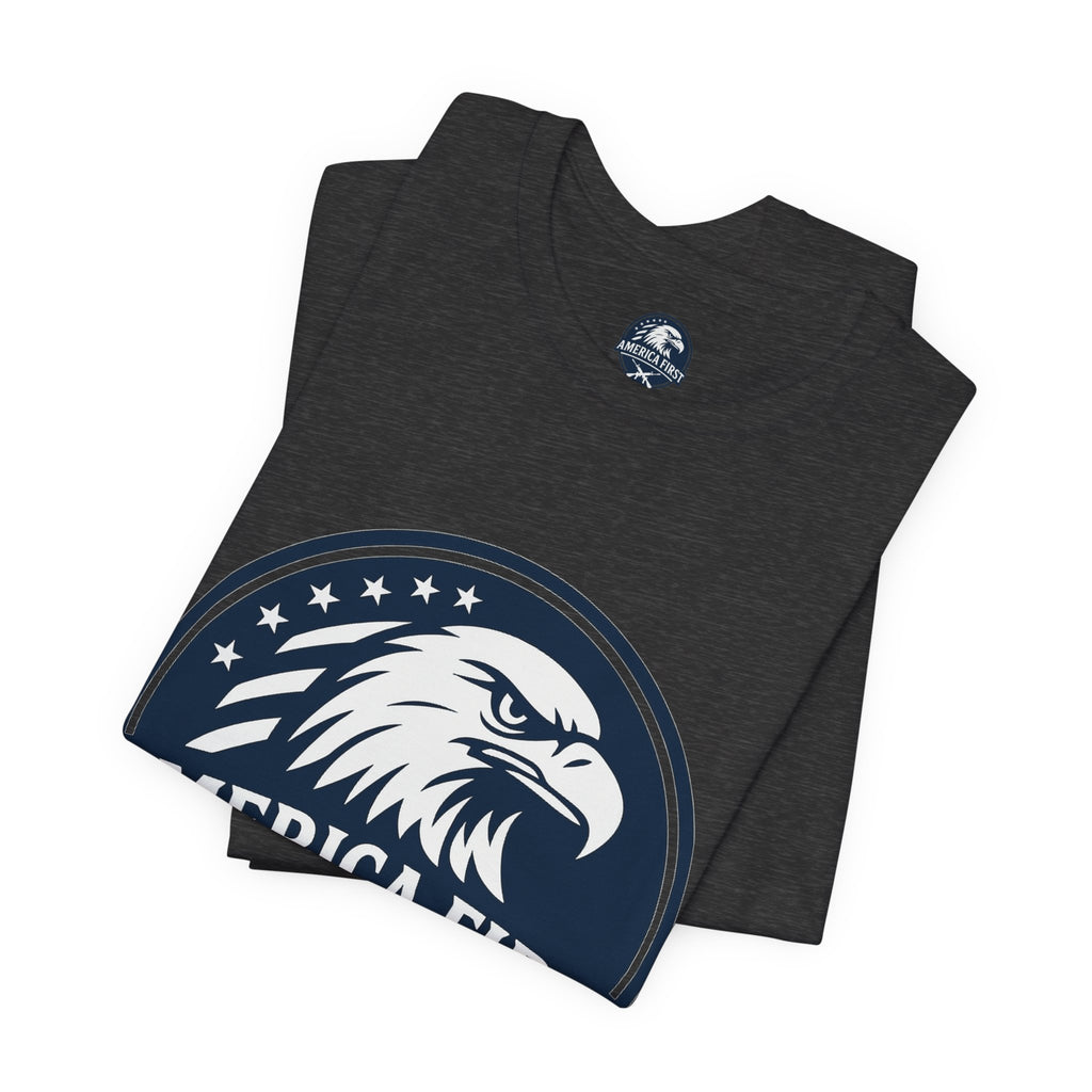 America First Eagle T-Shirt – Patriotic Flag & Rifle Graphic Tee