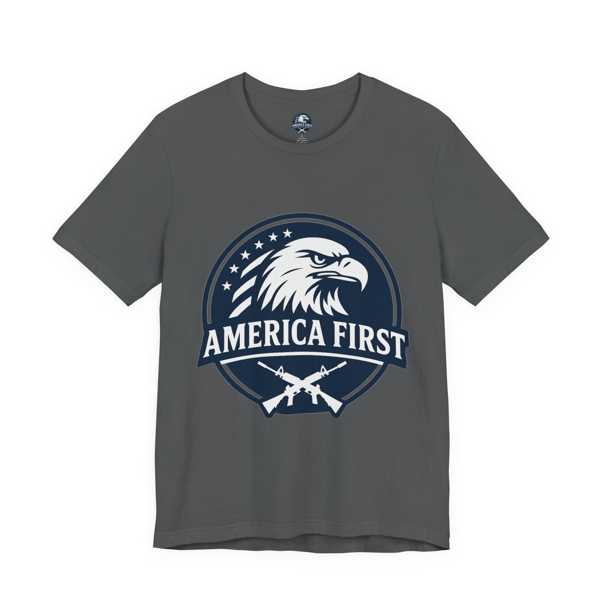 America First Eagle T-Shirt – Patriotic Flag & Rifle Graphic Tee