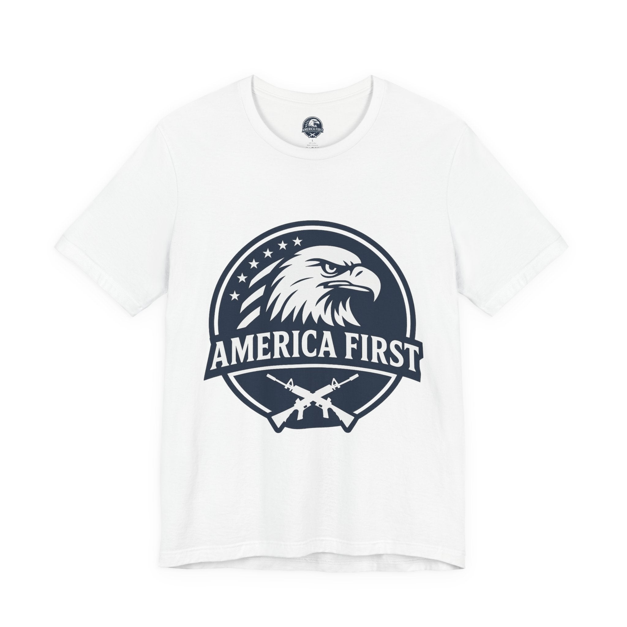 America First Eagle T-Shirt – Patriotic Flag & Rifle Graphic Tee