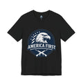 America First Eagle T-Shirt – Patriotic Flag & Rifle Graphic Tee