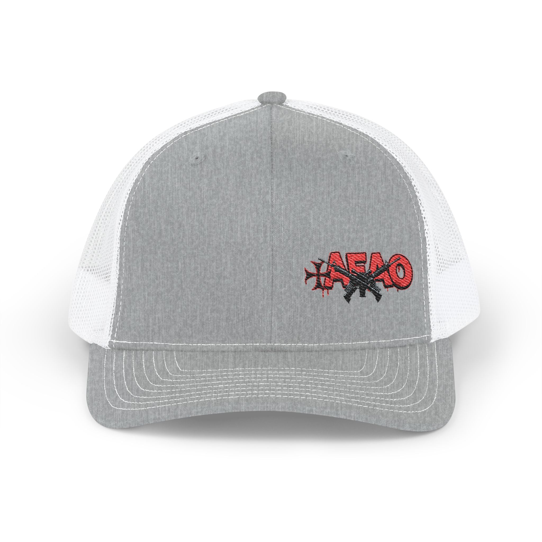 Embroidered 'AFAO' Distressed Trucker Cap — Snapback Mesh Hat