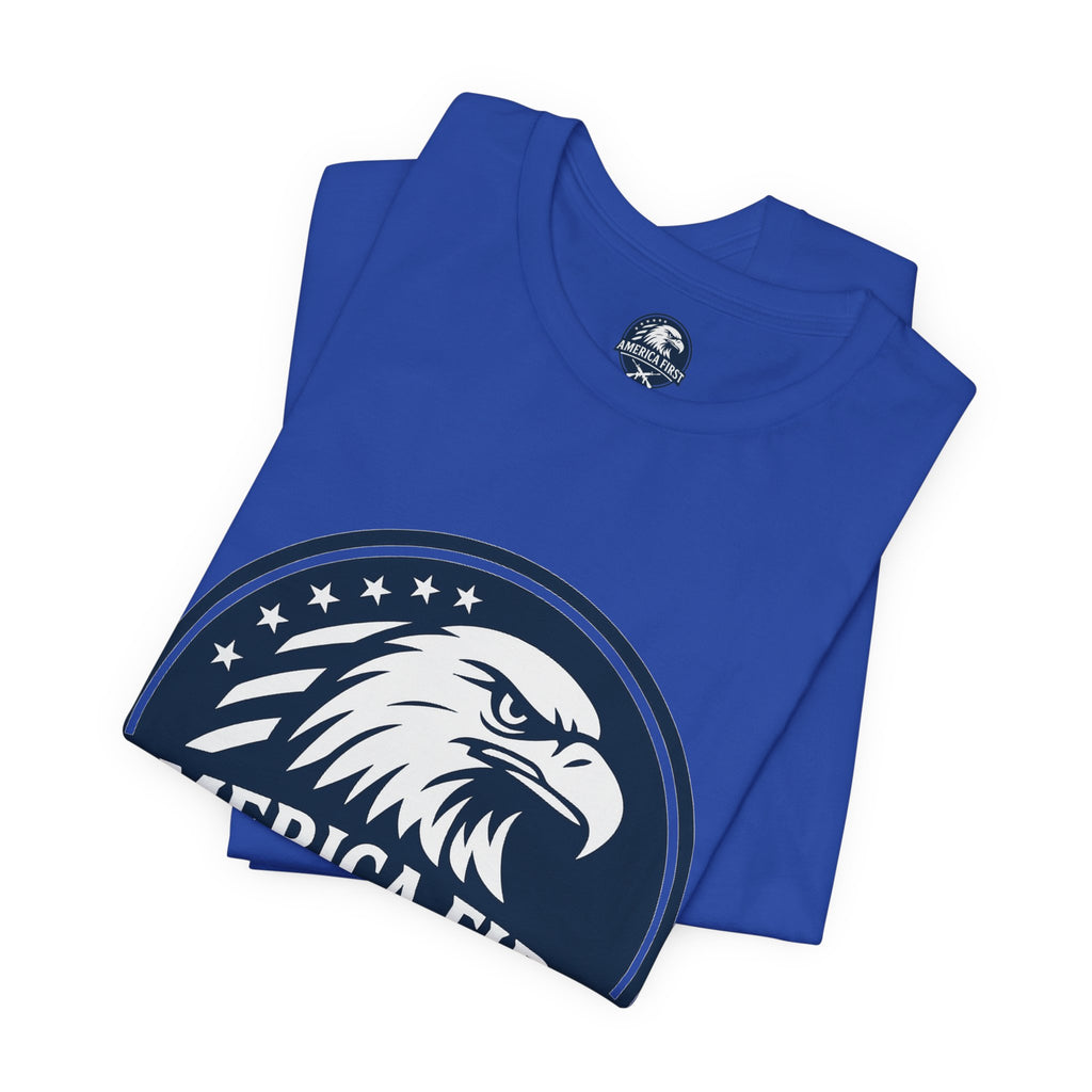 America First Eagle T-Shirt – Patriotic Flag & Rifle Graphic Tee
