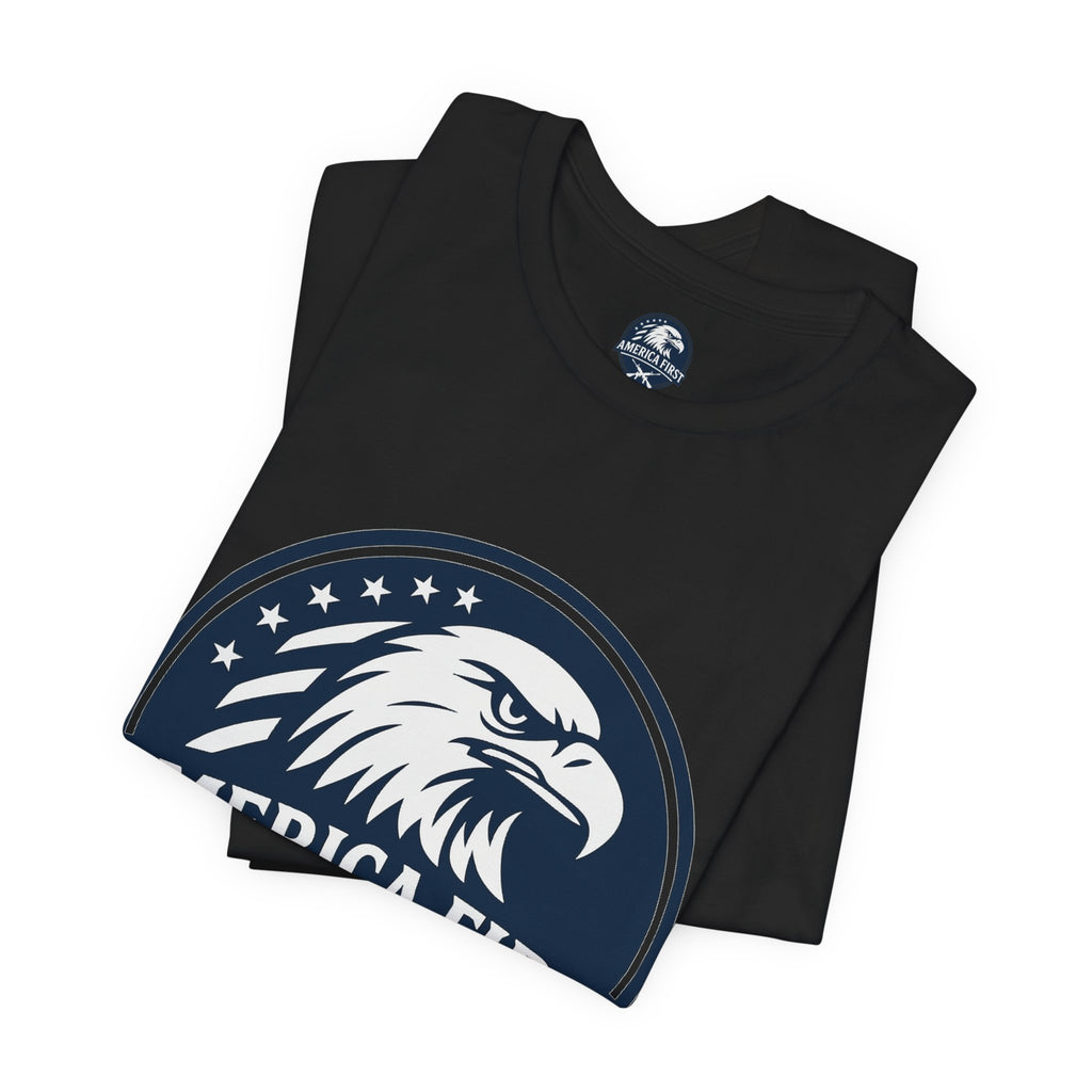 America First Eagle T-Shirt – Patriotic Flag & Rifle Graphic Tee