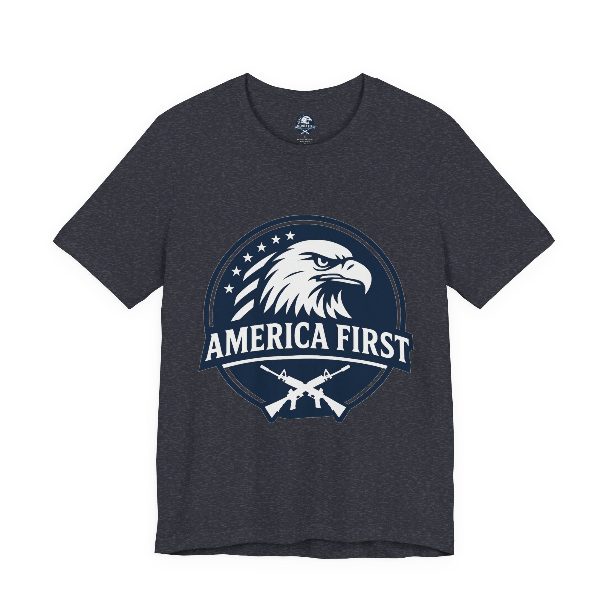 America First Eagle T-Shirt – Patriotic Flag & Rifle Graphic Tee