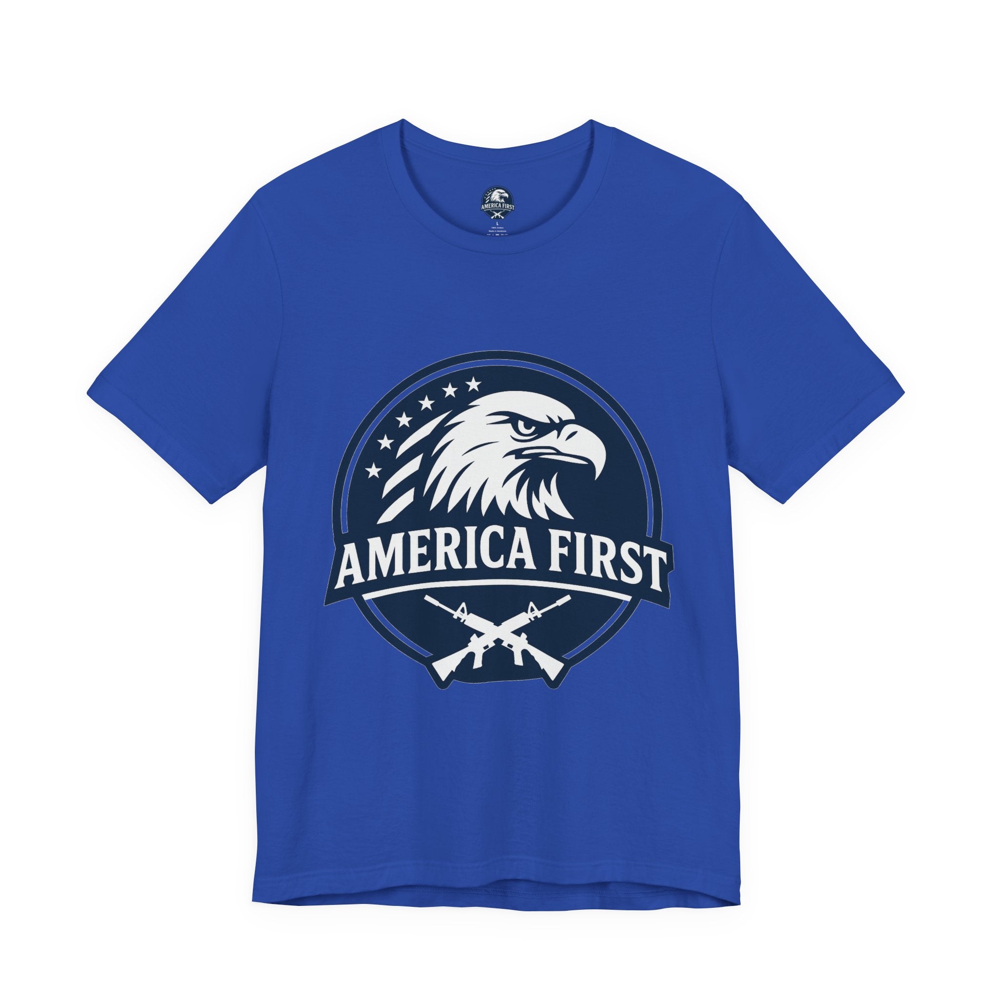 America First Eagle T-Shirt – Patriotic Flag & Rifle Graphic Tee